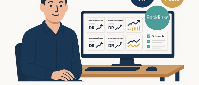 B2B link building authority guide dashboard showing backlink analytics, domain rating growth, and outreach pipeline metrics