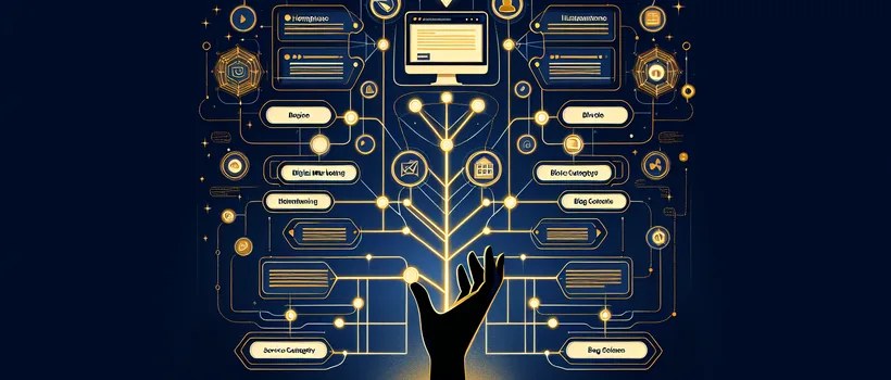B2B website site architecture diagram showing flat hierarchy from homepage to service pages and blog content clusters
