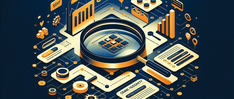 B2B technical SEO playbook featured image showing website audit concept with magnifying glass and crawl hierarchy