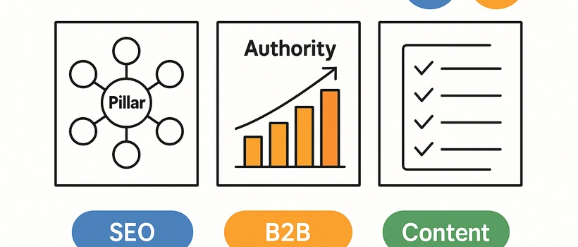 Topic cluster strategy for B2B SEO: hub-and-spoke content architecture diagram